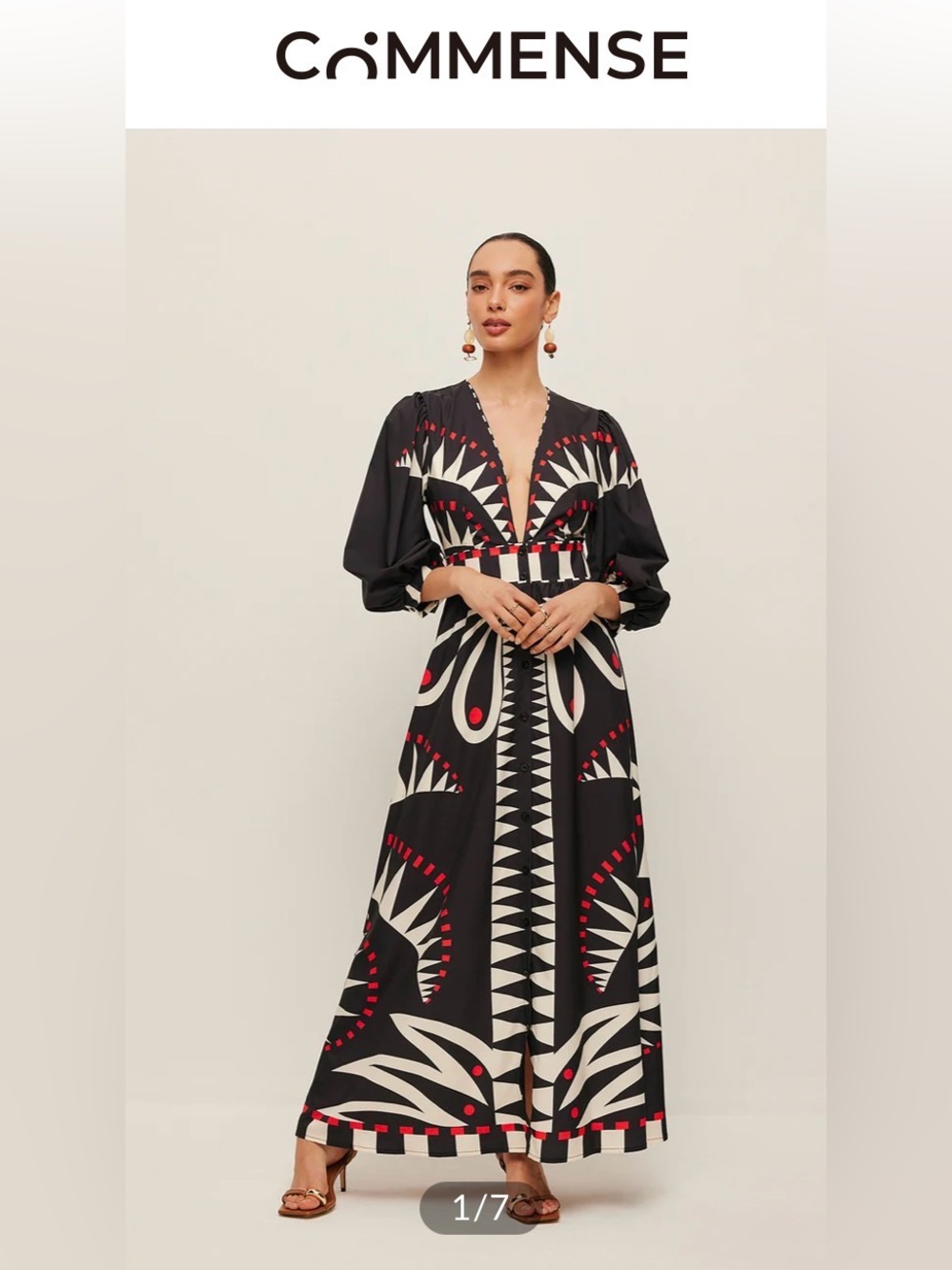 COMMENSE Boho Print Deep V Neck Maxi Dress Medium NWT OA250212050